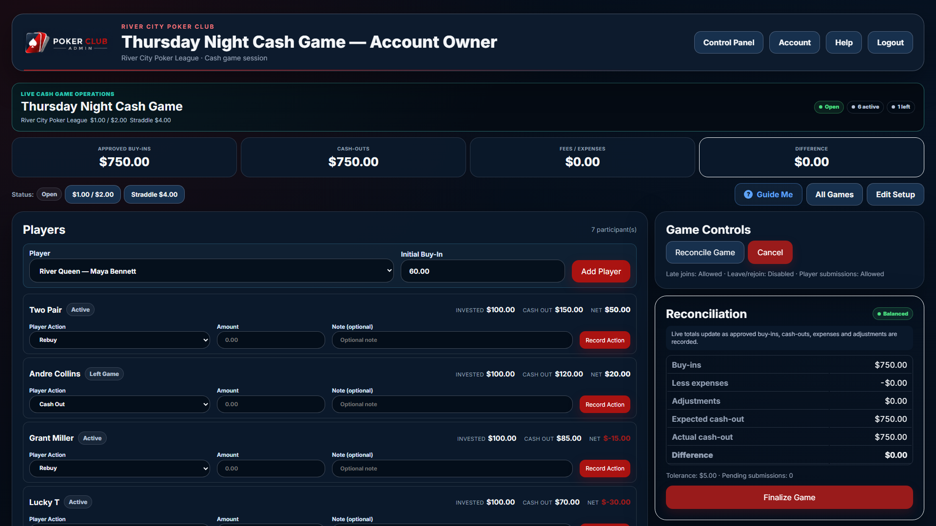 Keep the game and the money clear in Poker Club Admin