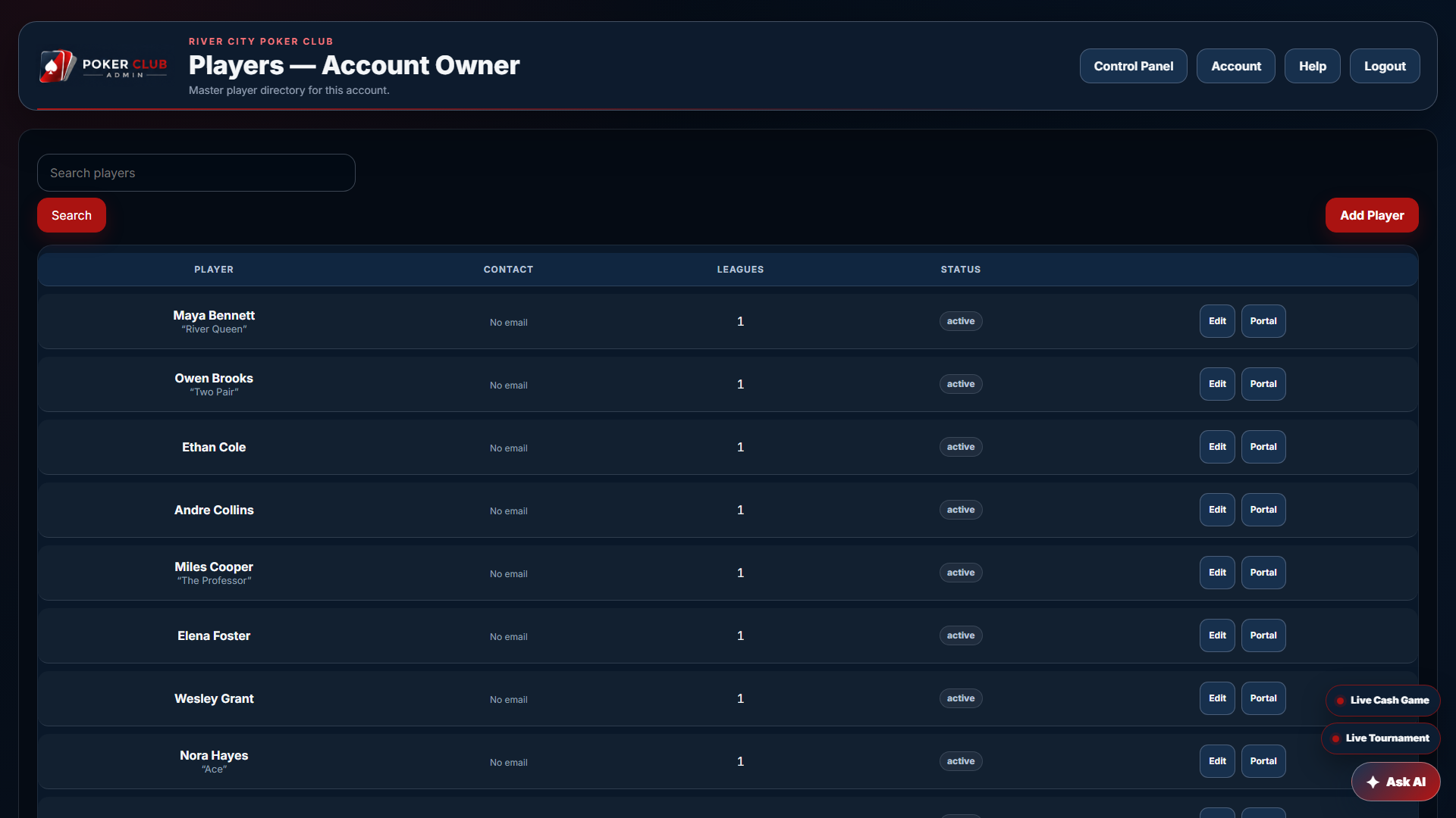 Keep every player organized in Poker Club Admin