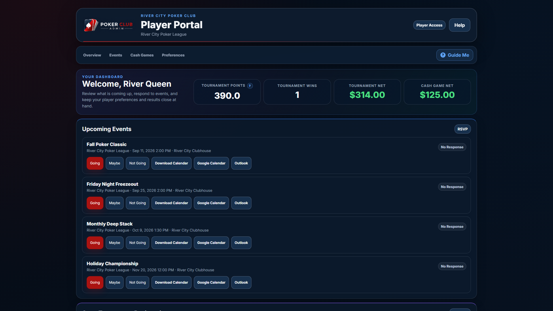 Give players their own hub in Poker Club Admin